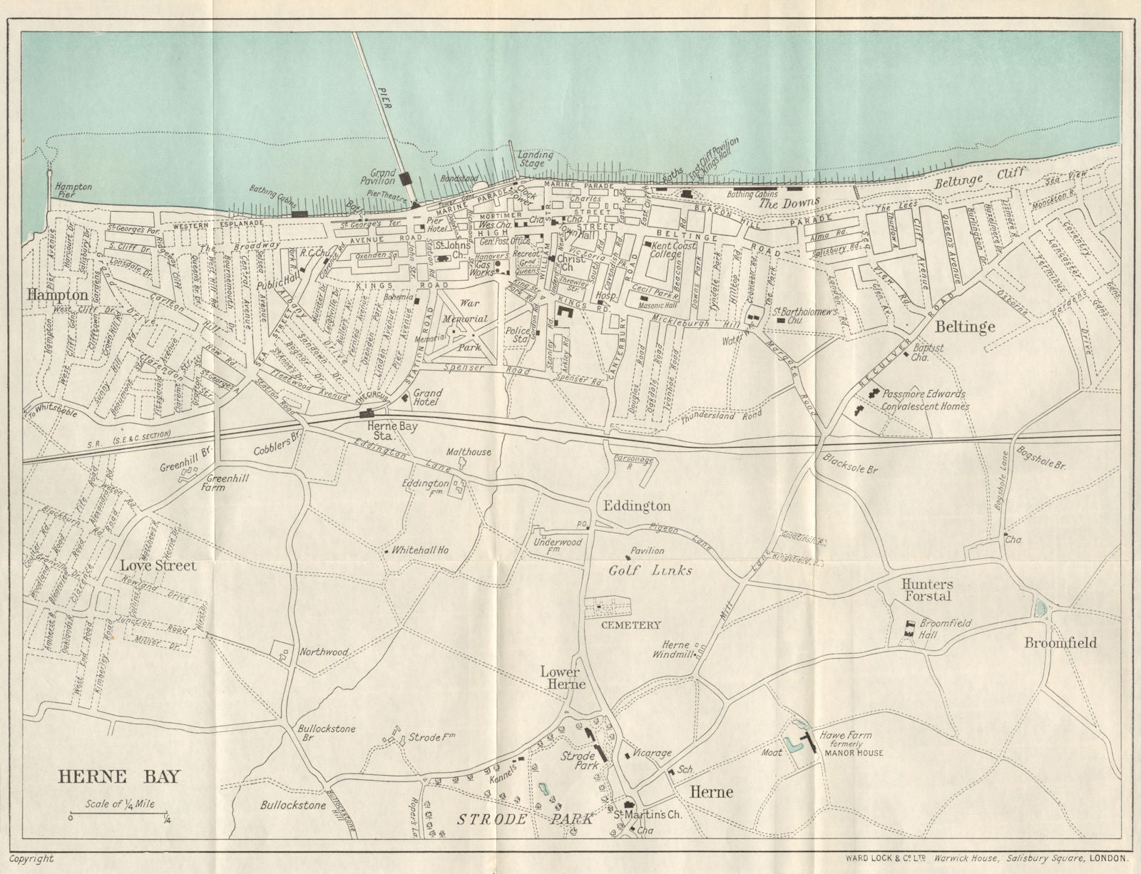 HERNE BAY vintage tourist town city resort plan. Kent. WARD LOCK 1929 old map